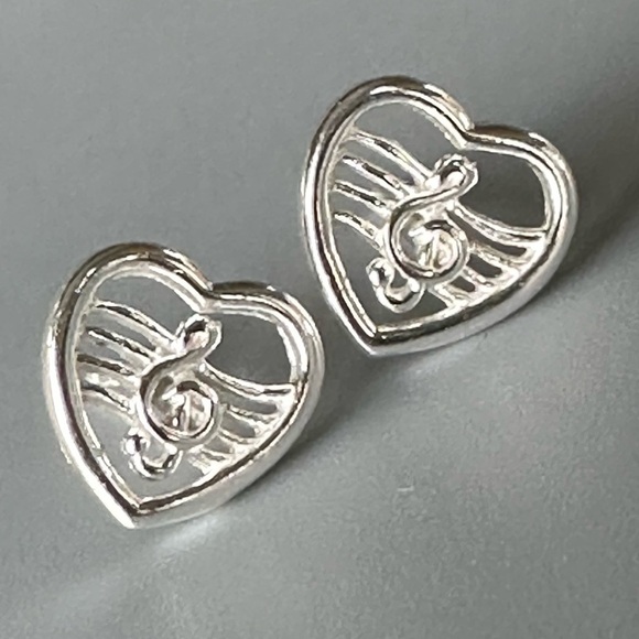 Sterling Silver Heart Music Note Earrings - Picture 8 of 12